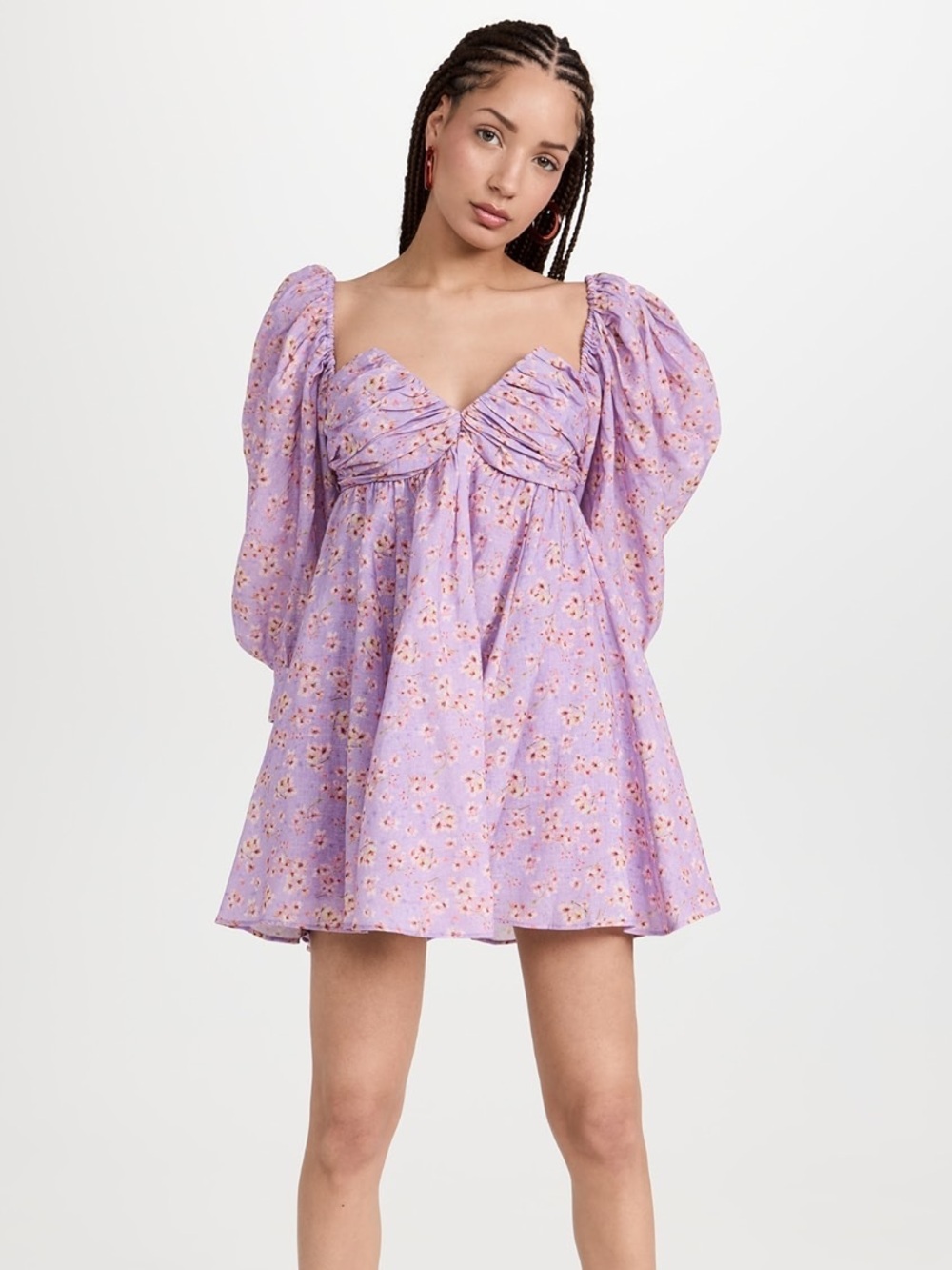 Bardot Lavender Puff Sleeve Floral Mini Dress